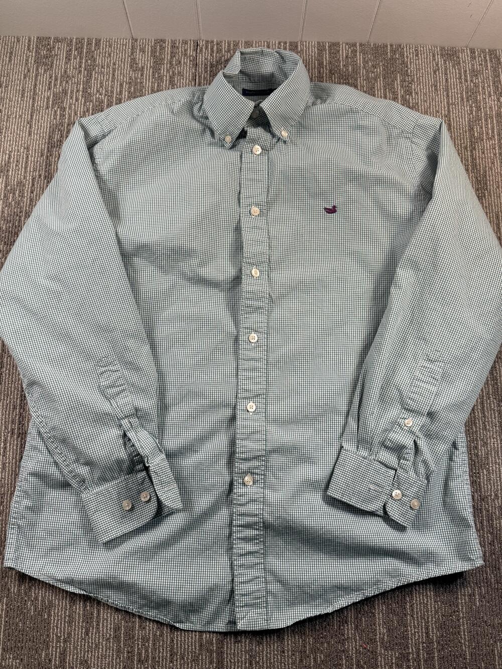 Southern Marsh Shirt Mens Medium Green White Gingham Button Down Long Sleeve